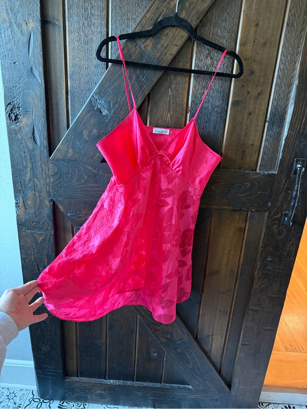 Vintage Lucie Ann II Pink Floral Burnout Satin Babydoll Slip Y2K Coquette USA